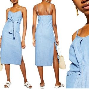 NWT Topshop Tie Denim Midi Dress worn 1x washes well